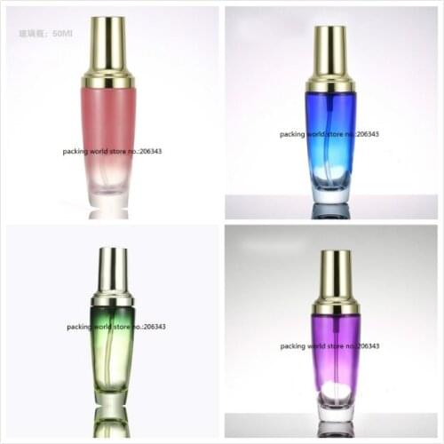 50ml purple/green/pink/purple glass bottle with gold pump for lotion/emulsion/serum/foundation/skin care cosmetic packing