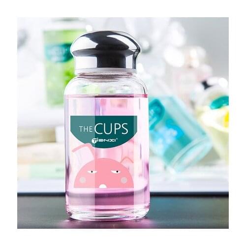 Tianxi 360ml Glass Water Bottle Cute Portable Cup Creative Sports Water Kettle Student Female Hand Cup With Lid Drinkware