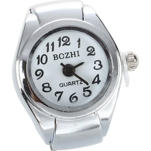 Unisex Quartz Alloy Round White Dial Arabic Numerals Ring Watch Silver