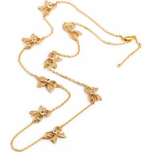 All-match Gold Color & Silver Color Glass Stone Inlaid Zinc Alloy Friendship Bohemia Cute Bowknot Chains Necklace
