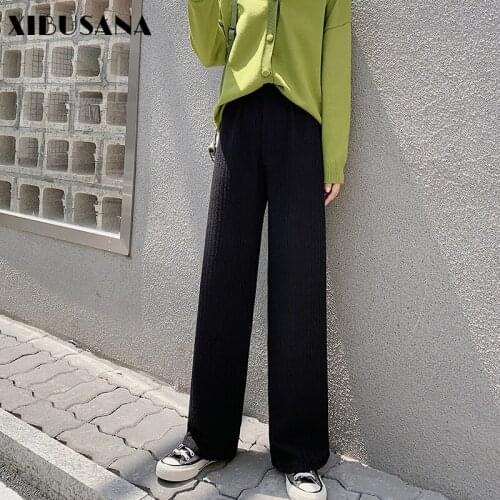 XIBUSANA Wide Leg Pants for Womens 2020 Autumn Winter Solid Elastic High Waist Loose Straight Casual Pants Female Plus Size 4XL