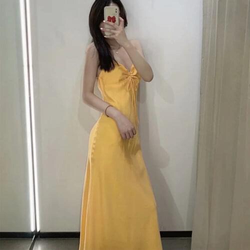 Za New Summer Woman Party Night Dress Fashion Solid Color Slit Slim Dress Sexy Off Shoulder Sling Dresses