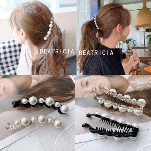 2021 New Women Elegant Simplicit Pearl Hair Claw Vertical Version Hair Clips Headband Hairpin Fashion Hair Accessories Oranment