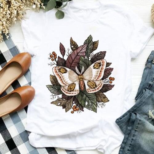 Summer New Fashion Short Sleeve Ladies Tshirts Leaves Animal Butterfly Graphic Printed Women T Shirt Girls Harajuku Casual Tops