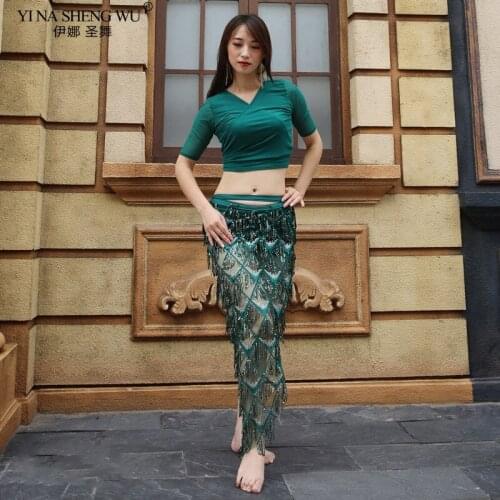 Belly Dance Tassel Hip Scarf Oriental Dance Costume Set Bellydance Short Hip Scarf Long Skirt Belly Dancing Dress Women Top 2pcs