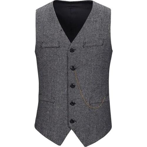Mens Vintage Chain Decoration Vest 2020 Brand New Slim Fit Sleeveless Vest Waistcoat Men Formal Business Wedding Chaleco Hombre