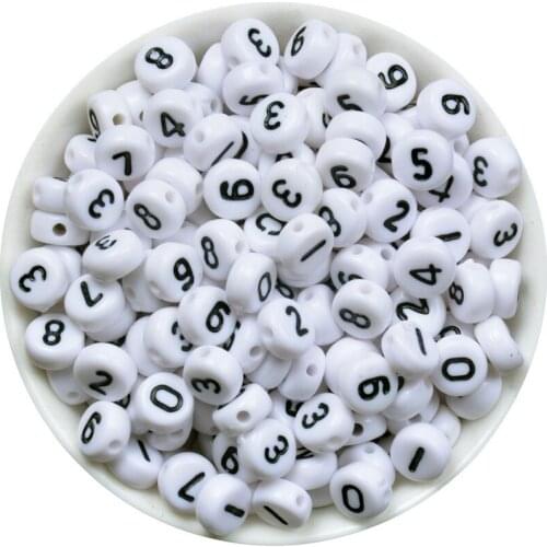 200PCs Mixed Number Acrylic Beads 7mm Round White Alphabet Letter Spacer Beads For Jewelry Making Pacifier Clip DIY