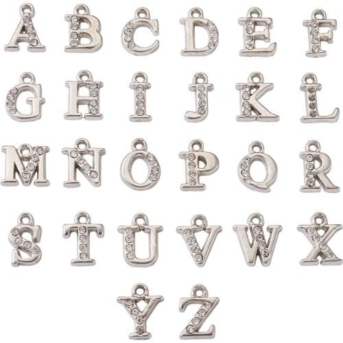 26pcs/set A-Z Letter Alphabet Charms Alloy Rhinestone Pendants for DIY Necklace Bracelet Jewelry Making