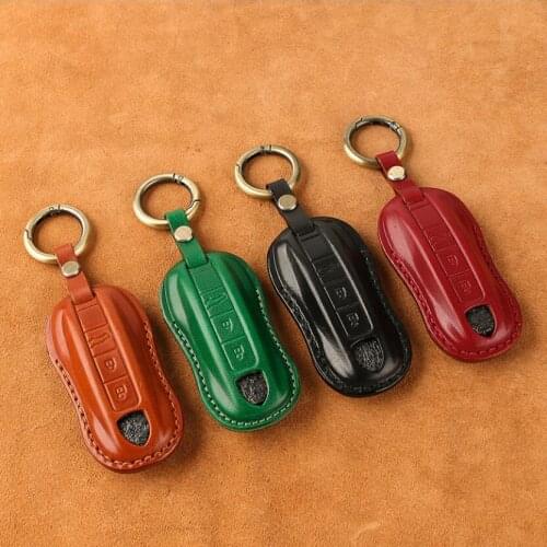 Car Genuine Leather Key Case Protector For Porsche Panamera Cayenne 718 971 911 9YA Macan Boxster 2017 2018 2019 2020
