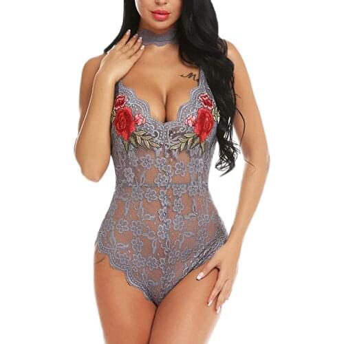 Sexy Bodysuit Embroidery Flowers Lace Women Sexy Lingerie V-neck Collar Female Underwear Intimate Exotic Costumes Fashion Body