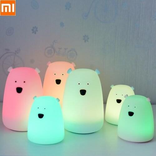 Big white bear usb charging colorful silicone lights Children pat the bedside night light bedroom LED lamp