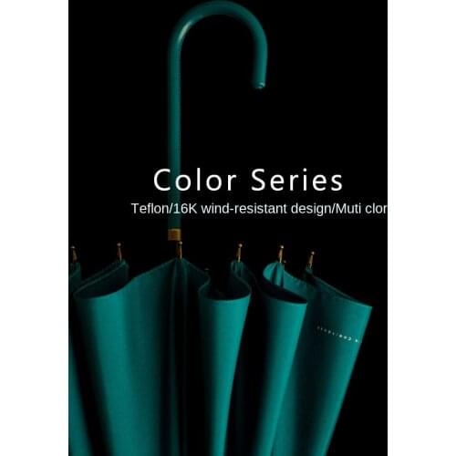 Long Handle British Retro 16 Bone Windproof Rain Dual Use Japanese Straight Handle Female Large Korean Mori Style Black Umbrella