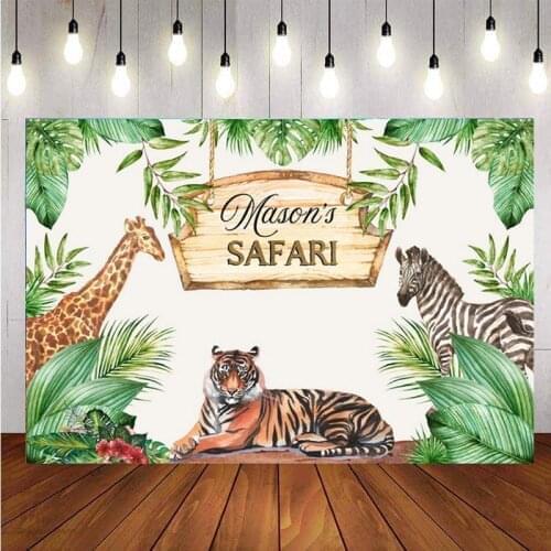 Customized Photography Backdrop Jungle Safari Animal Tiger Giraffe Baby Shower Birthday Party Photo Background Studio Prop
