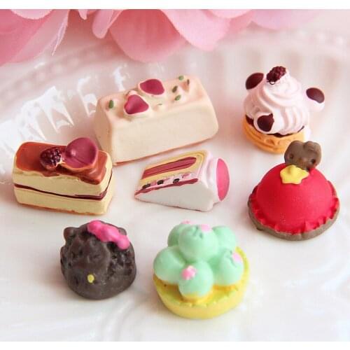 Kawaii Resin Cabochons Cute Food Cake Bread Cameo Sticker Fit Girls Fashion Jewelry Charms DIY Phone Shell Decor 10pcs