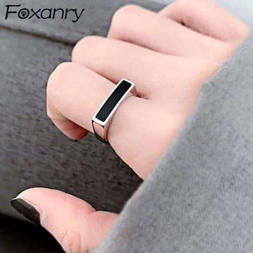 Evimi INS Fashion 925 Sterling Silver Adjustable Rings for Women Creative Simple Black Drop Glaze Geometric Party Jewelry Gift