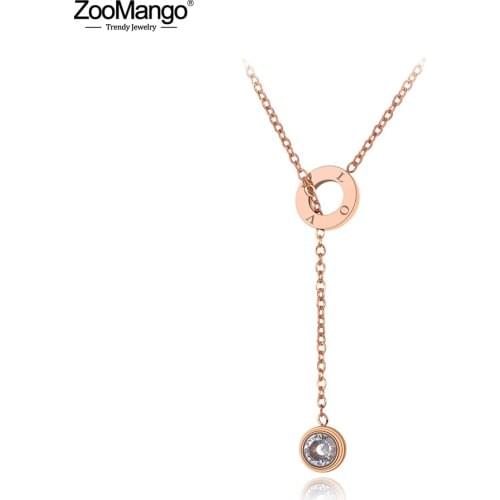 ZooMango Titanium Stainless Steel CZ Crystal Choker Necklaces Jewelry Trendy Love Charm Pendant Necklace For Women ZN20023