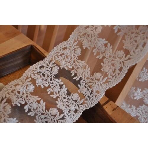 Free Shipping Embroidered Floral Mesh Lace Fabric Trim In Ivory White For Bridal Veil, Wedding Dress 5 Yards
