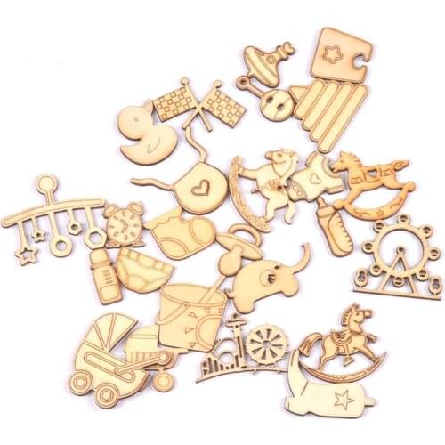 10Pcs Mixed Baby Pattern Natural Wood Slices Crafts Supplies Scrapbooking DIY Home Decor Wooden Ornament Kids Gifts 46x50mm