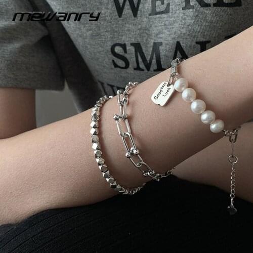 Mewanry 925 Sterling Silver Couples Bracelets New Fashion Vintage Simple Beaded Hollow U-Shaped Chain Party Jewelry Girls Gifts