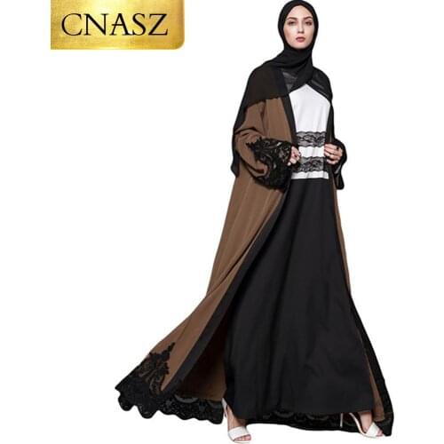 Muslim Casual Dress Lace Embroidery Robe Muslim Dubai Abaya Kimono Arab Ramadan Kaftan For Women Djellaba Islamic Clothing
