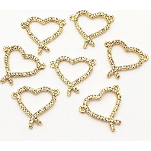 New arrival! 20x22mm 30pcs Cubic Zirconia Heart Connectors For Handmade Necklace Earring DIY Parts Jewelry Findings & Components