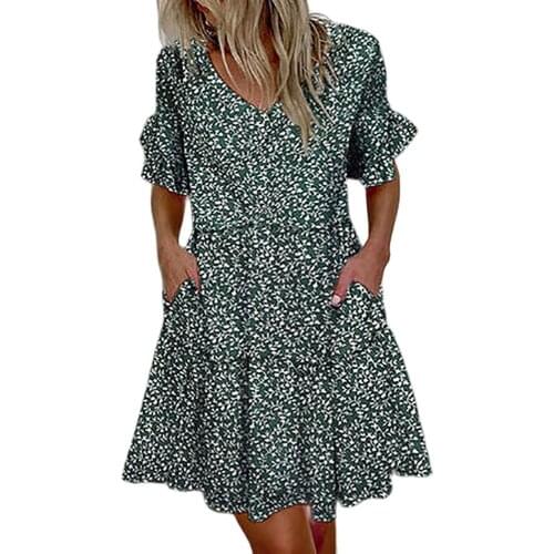 New Design Good Quality Factory Price Fashion Hot Selling Womens Printed Stitching V-Neck Short-Sleeved Dress