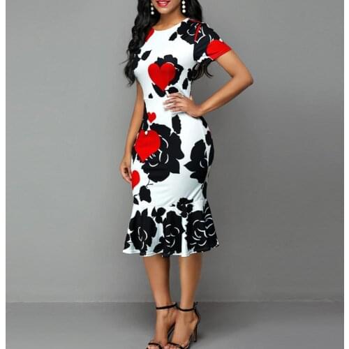 Formal Bodycon Dress Printed Ruffles Women O Neck Short Sleeve Party dresses for Wedding Women Clothing 2021 White 5xl plus size