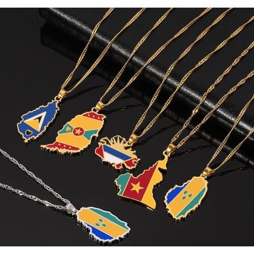Saint Vincent Antigua Grenada Cameroon Saint Lucia Map Pendant Necklace For Women Men National Flag Item Ethnic Jewelry Gifts