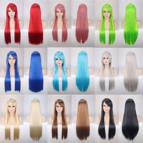 31.5" 80CM Halloween Long Straight Cosplay Wig Europe Heat Resistant Synthetic Hair Women Anime Costume Carnival Party Wigs