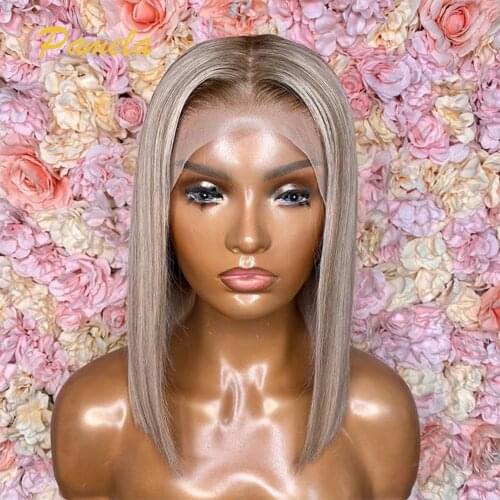 Grey Bob Wig Pixie Cut Short Bob Human Hair For Black Women Transparent Lace Pre Plucked With Baby Hair T Part Lace Wig Glueless