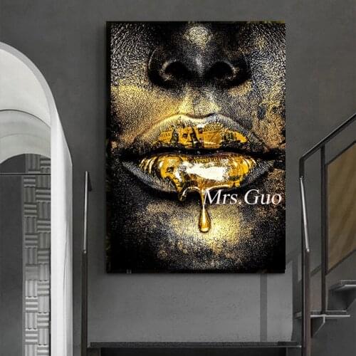 Full Round/Square Diamond Painting Sexy Woman With Golden Lips Pattern Diamond Mosaic Embroidery With Rhinestones,Wall Art