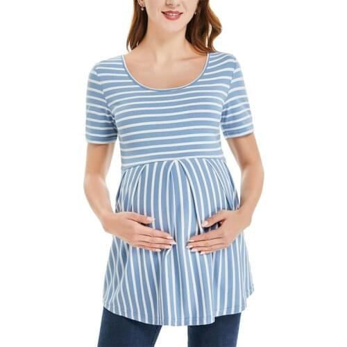 Stripe Maternity Clothes Tunic Tops Women Tee Shirt Ruffles Plus Size Tees T-shirt Pregnancy Tee Loose Casual Womens Clothing