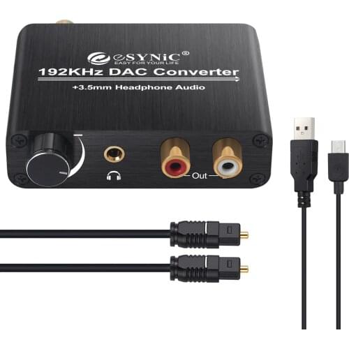 192kHz DAC Converter volume control Digital Optical Coaxial Toslink to Analog Stereo L/R RCA 3.5mm Jack Audio Converter Adapter