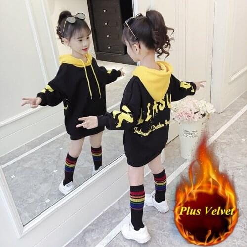 Autumn Winter Childrens Casual Loose Sweatshirts Teens Girl Plus Velvet Thick Hoodies Harajuku Tops Kids Outerwear 3-13 Years