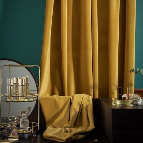 Modern Light Luxury Velvet Golden Retro Turmeric Bright Orange Bedroom for Living Room High-end Velvet Custom Curtains Tulle