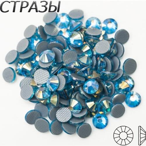 SS16 SS20 SS30 Aquamarine AB Iron On Flatback Hot Fix Strass Glass Pixie Hotfix Rhinestone For Dresses Fashionable