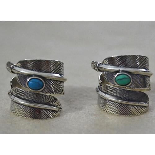 Takahashi Goro Handmade Sterling Silver Inlaid Blue Turquoise Feather Retro Thai Silver Indian Style Accessories Couple Ring
