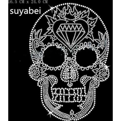 Skull star strass iron hot fix rhinestone transfer motifs iron on crystal transfers design iron on applique patches for shirt