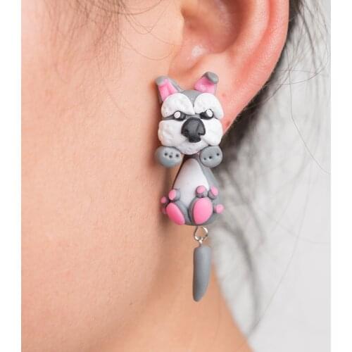 TTPAIAI 30 Handmade Polymer Clay Soft Cute Schnauzer Dog Clinging Earrings For Women Girl Fashion Cartoon 3D Animal Stud Earring