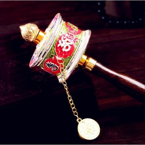 Gorgeous Carve Pattern Duplex Bearing Scriptures Hand-cranking Arbor Handle Prayer Wheel Tibetan Buddhism Supplies