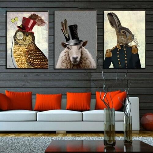 Vintage Posters Style Home Decor Animals Canvas Painting Sheep Owl Portrait Posters HD Print Nordic Wall Art Picture for Bedroom