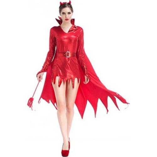 Sexy Red Halloween Demon Costumes Woman Hell Devil Cosplay fiend Role play Carnival Easter Christmas Masquerade Rave party dress