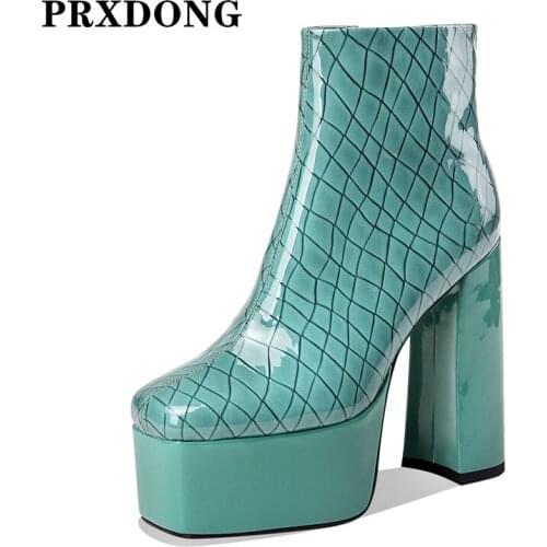 New Brand Women Genuine Leather Shoes Autumn Winter Ankle Boots Chunky High Heels Platform Dress Party Dance boots Size 34-40