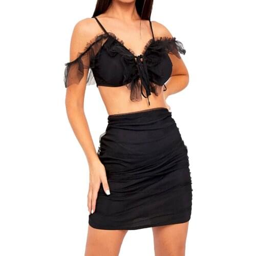 Women Mesh-joint Cropped Tops, Solid Color Sleeveless Deep V-neck Sling Vest for Summer