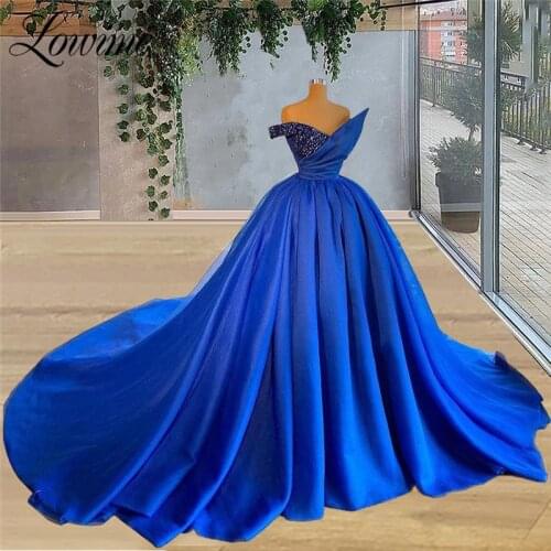 Lowime Royal Blue Prom Dresses Long 2021 Beaded Plus Size Party Dress Wedding Arabic Evening Gown Middle East Women Evening Wear