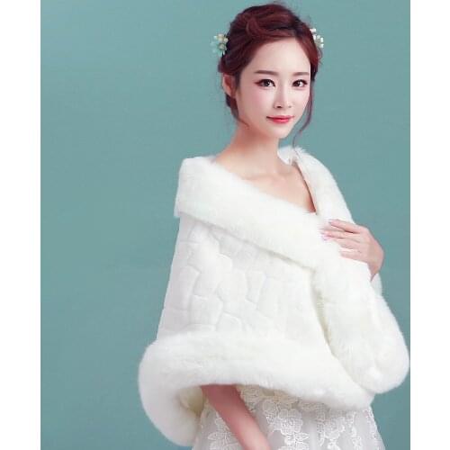 Ivory Winter Warm Faux Fur Women Wedding Bridal Wrap Formal Dinner Evening Shawl Lady Thermal Party Stole Cape Prom Rolled Cloak