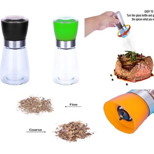 1pc Pepper Grinder Mill Plastic Glass Salt Herb Spice Hand Manual Pepper Mill Cooking BBQ Seasoning Mills Kitchen Tools