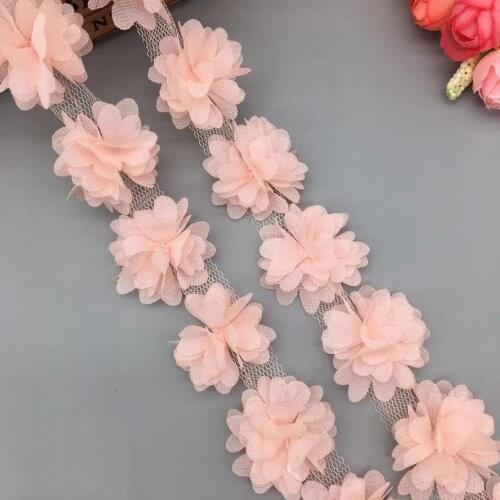 1 Yard Pink 3D Flower Lace Trim Ribbon Fabric Bride Wedding Dress Child Clothes Applique DIY Handmade Trimmings Sewing Craft