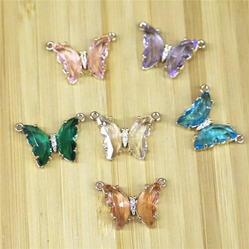 2021 New 10pcs Korean Super Fairy Girl Fantasy Glass Crystal Butterfly Pendant Necklace Female Clavicle Chain Popular Necklace