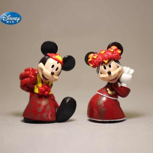 2 pcs/set 5 cm Cartoon red Wedding Mickey Mouse Minnie Figures toys Wedding cake decoration toys for kids gift